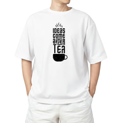 Oversized Black Graphic T-Shirt – Ideas Come After Tea Print