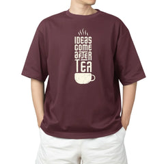 Oversized Black Graphic T-Shirt – Ideas Come After Tea Print
