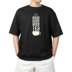 Oversized Black Graphic T-Shirt – Ideas Come After Tea Print