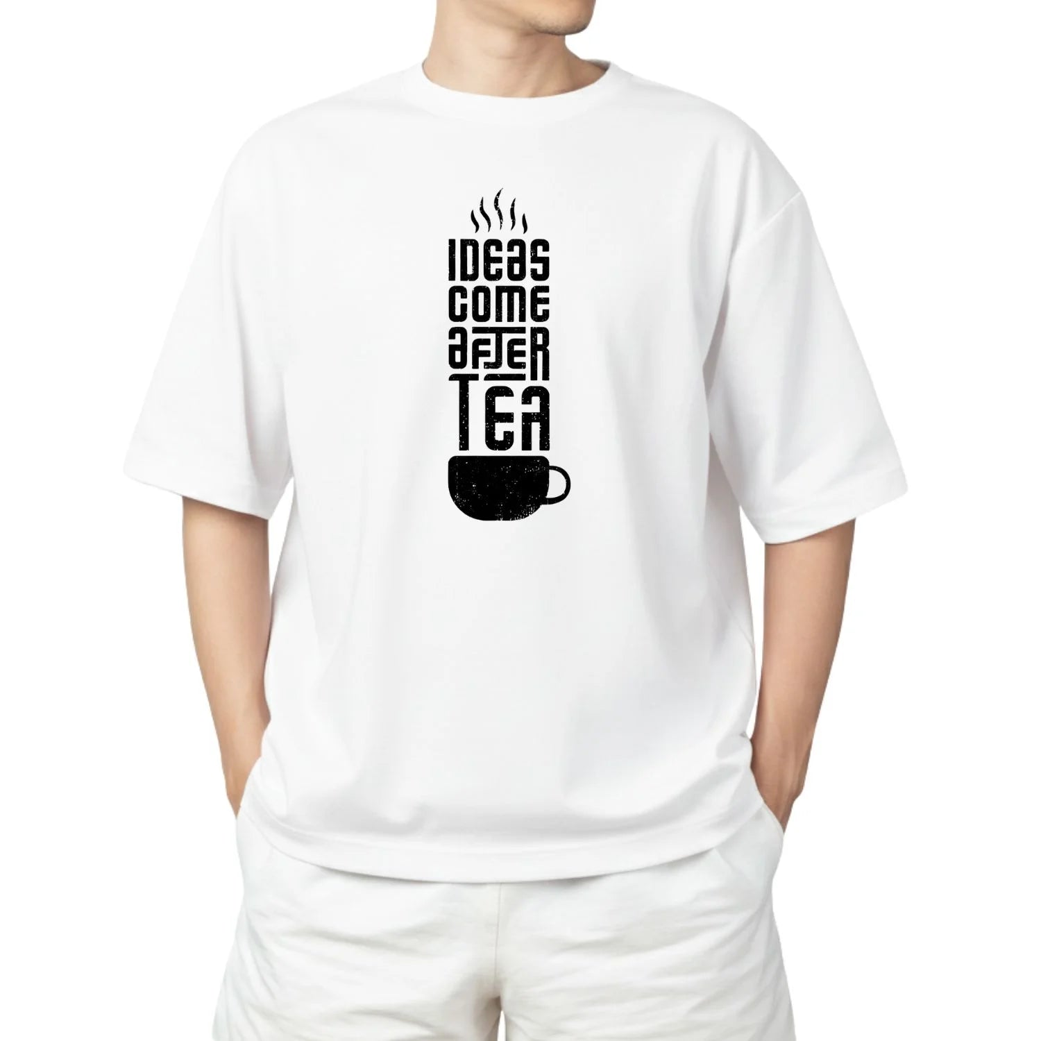 Oversized Black Graphic T-Shirt – Ideas Come After Tea Print