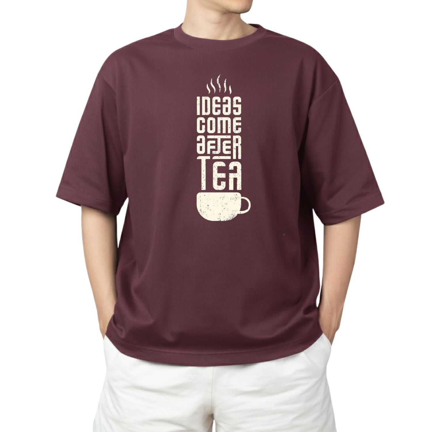 Oversized Black Graphic T-Shirt – Ideas Come After Tea Print