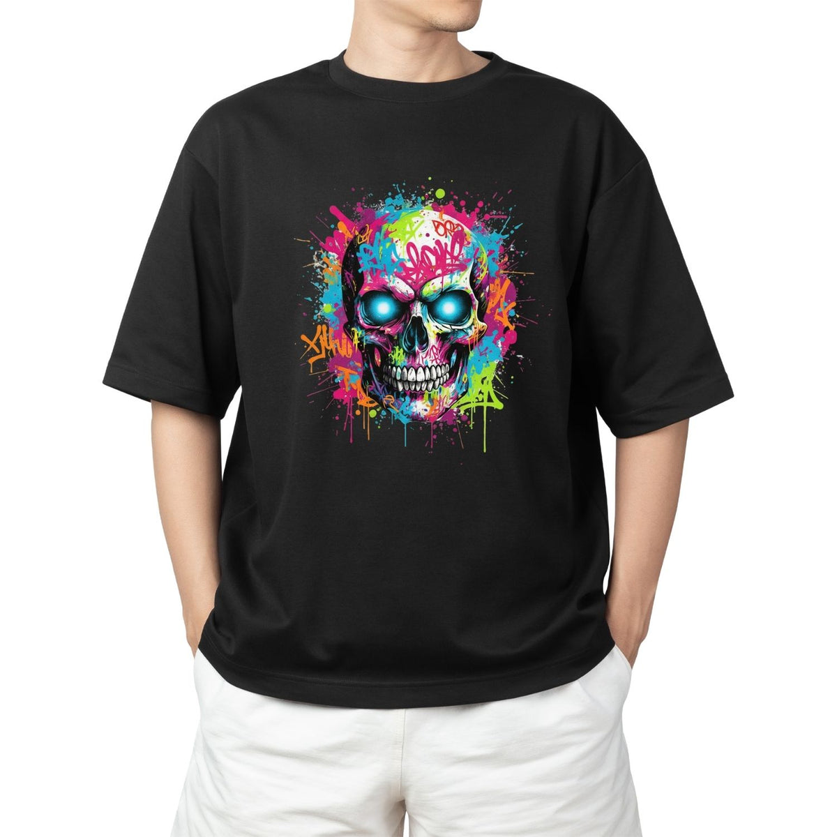 Neon Graffiti Drip Skull T-Shirt