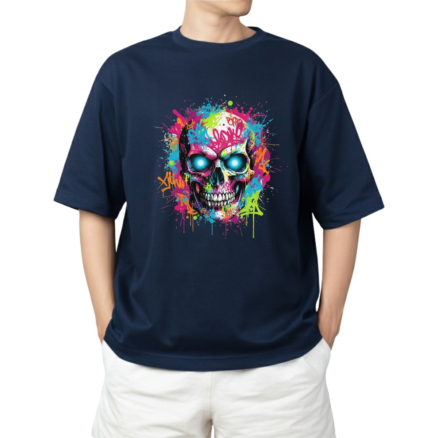 Neon Graffiti Drip Skull T-Shirt