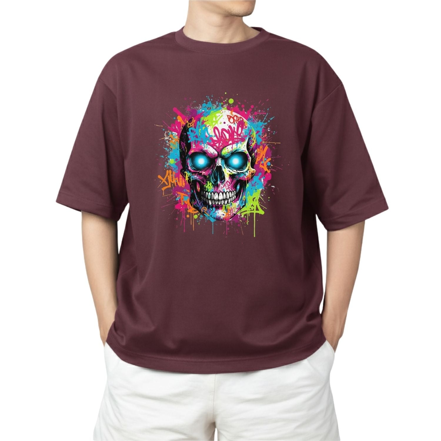 Neon Graffiti Drip Skull T-Shirt