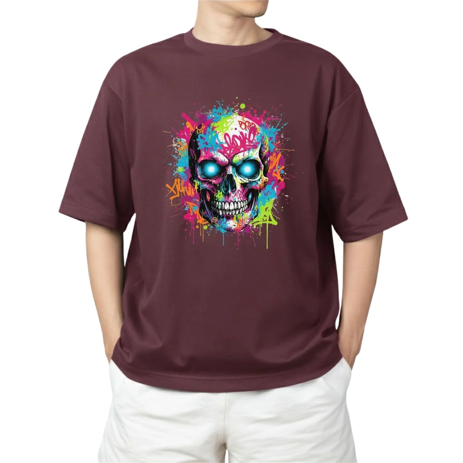 Neon Graffiti Drip Skull T-Shirt