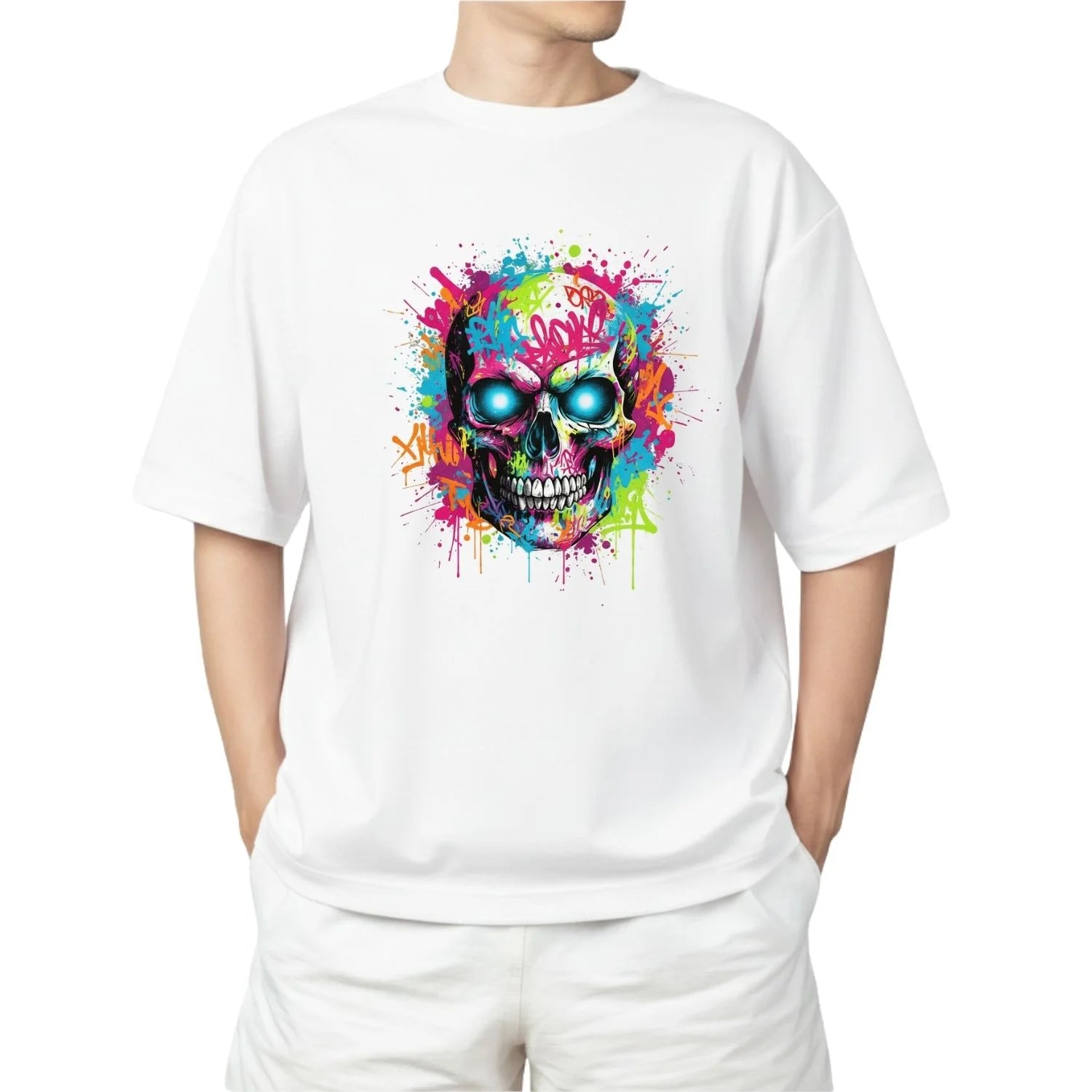Neon Graffiti Drip Skull T-Shirt