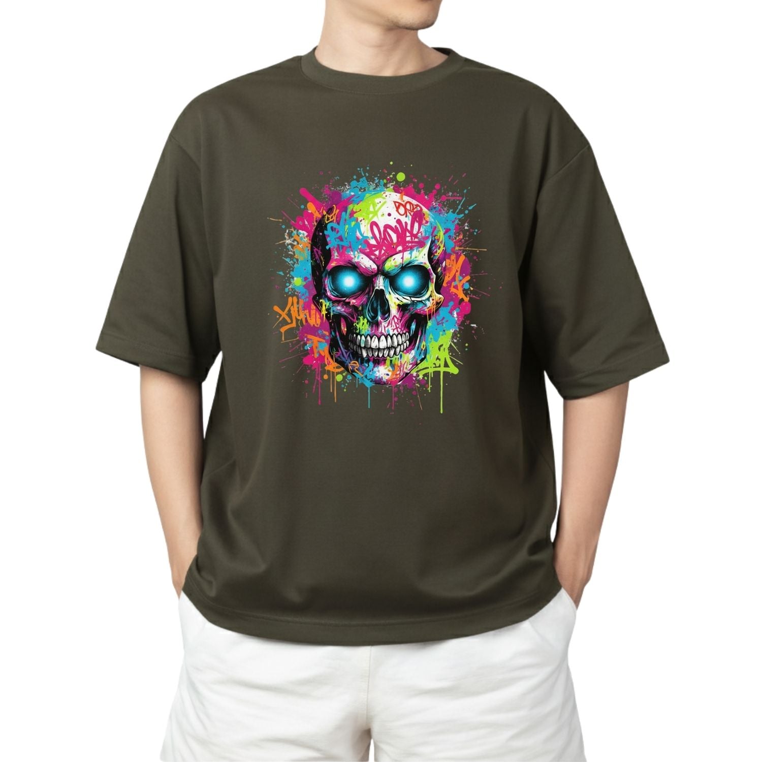 Neon Graffiti Drip Skull T-Shirt