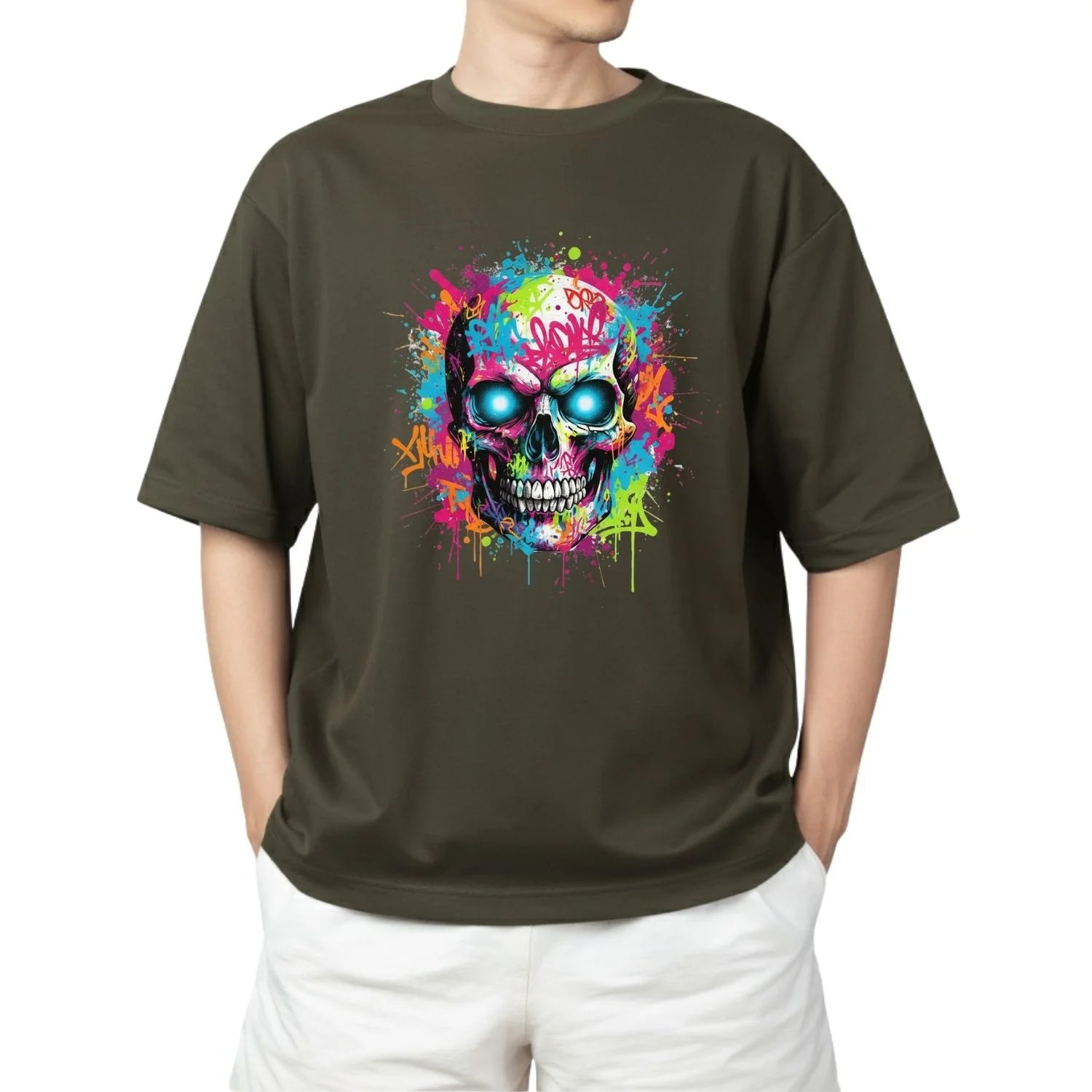 Neon Graffiti Drip Skull T-Shirt