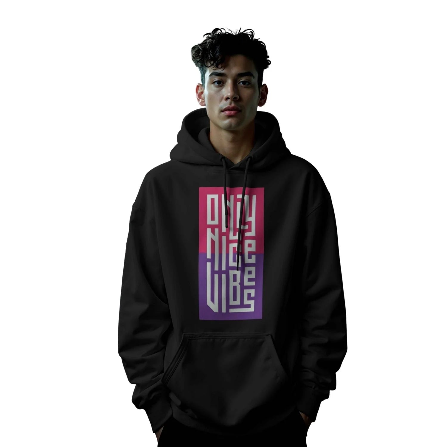 "Only Nice Vibes" Gradient Block Text Hoodie Main image