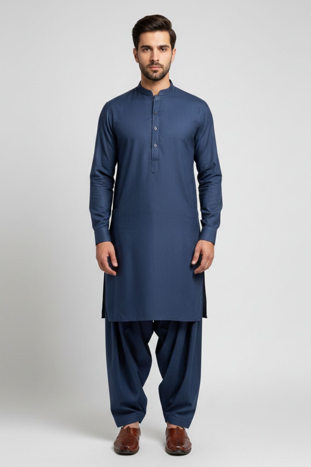 Alkaram Premium American Boski - Navy Blue – Original Unstitched Men’s Collection (4.5 Meters) Main image