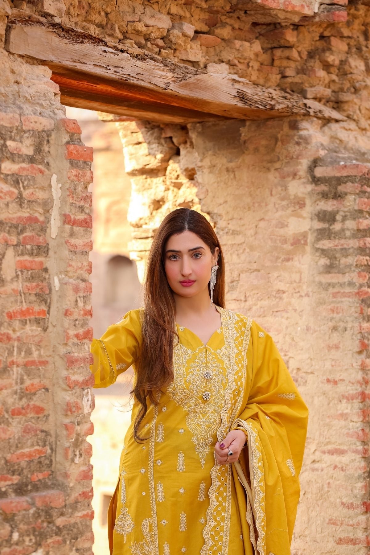 Saadia Ahmed LWSU-25CK306 ChikanKari Mustard Secondary image