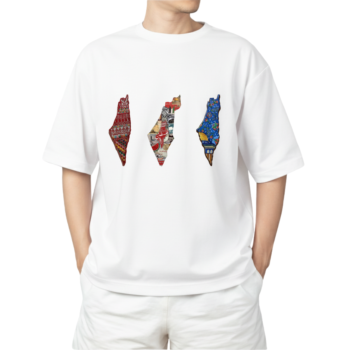 Triple Map of Palestine Cultural Pattern Tee