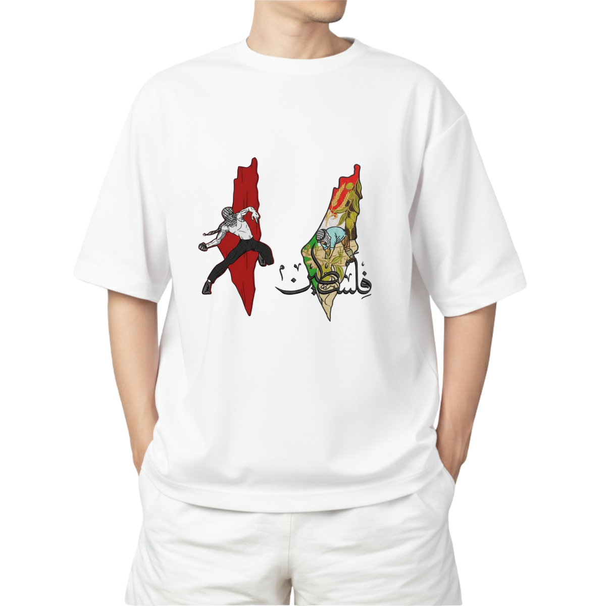 Palestine Action & Calligraphy Art Tee