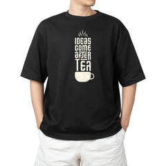 Oversized Black Graphic T-Shirt – Ideas Come After Tea Print