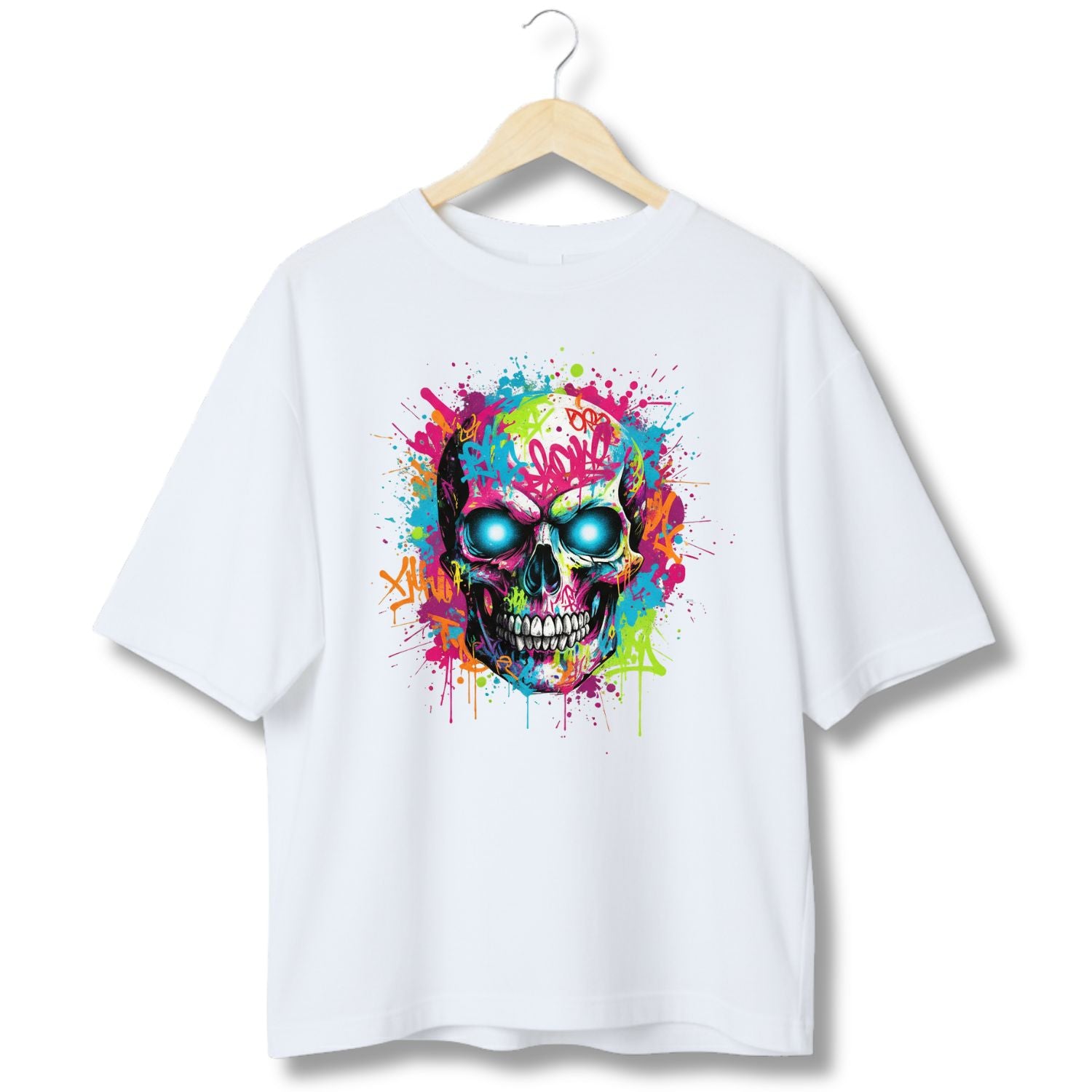 Neon Graffiti Drip Skull T-Shirt
