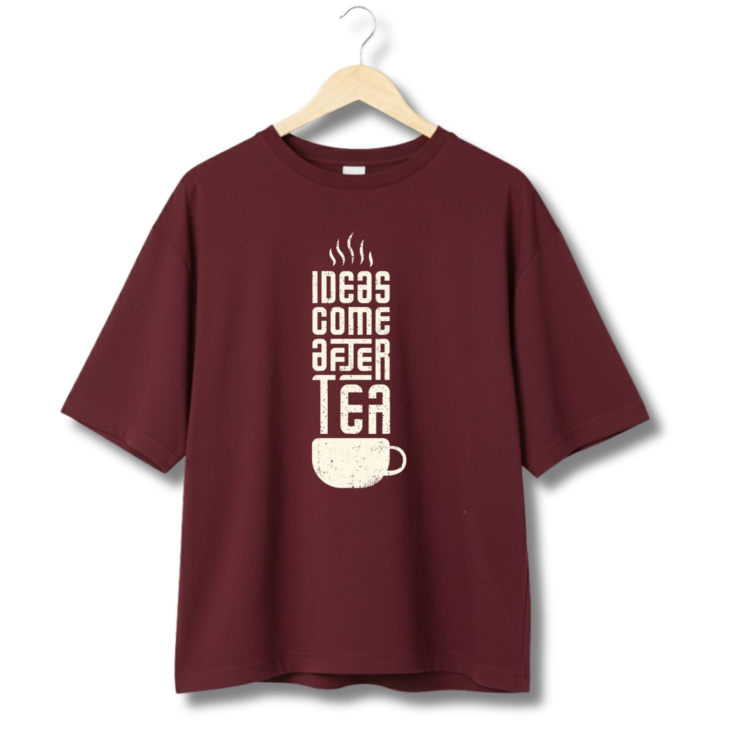 Oversized Black Graphic T-Shirt – Ideas Come After Tea Print