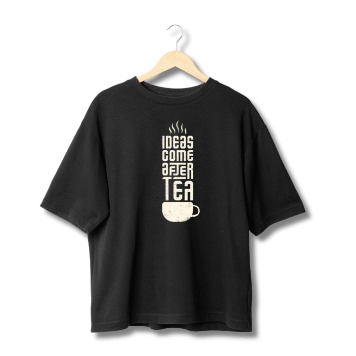 Oversized Black Graphic T-Shirt – Ideas Come After Tea Print